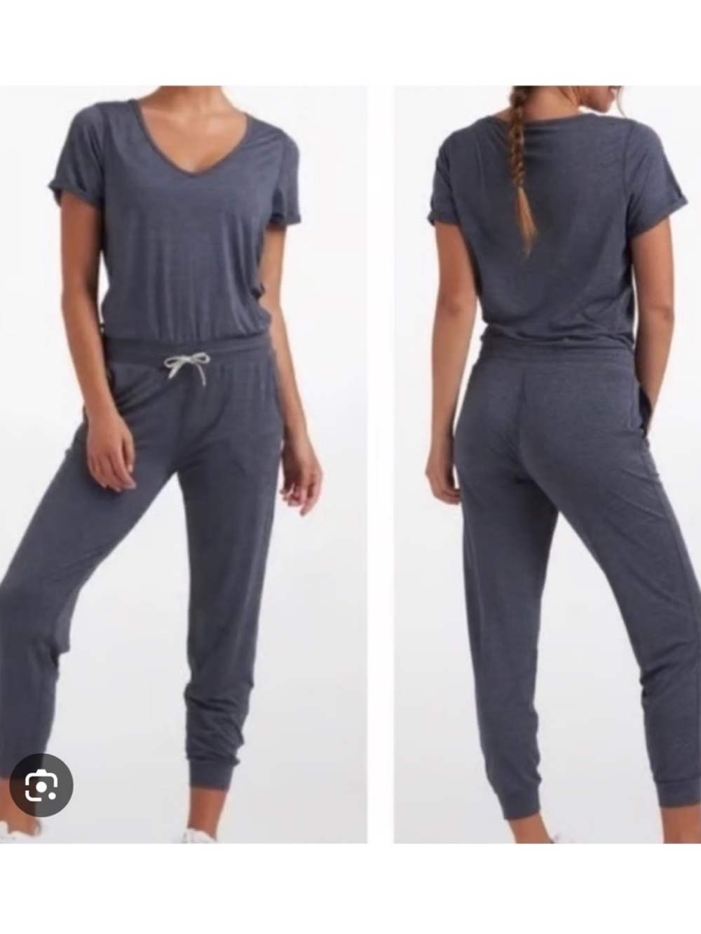 Vuori Azure Heather Short Sleeve V Neck All Day Women Jumpsuit Sz. L Romper